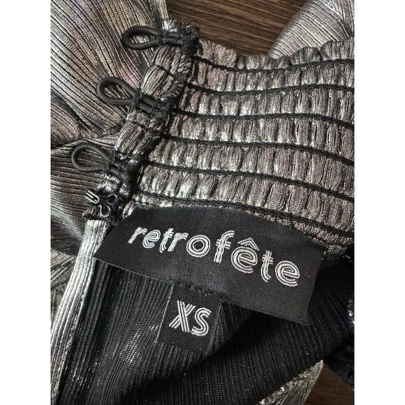 Retrofete Piper Mini Dress metallic silver Smocked Gunmetal XS party disco - Picture 10 of 12